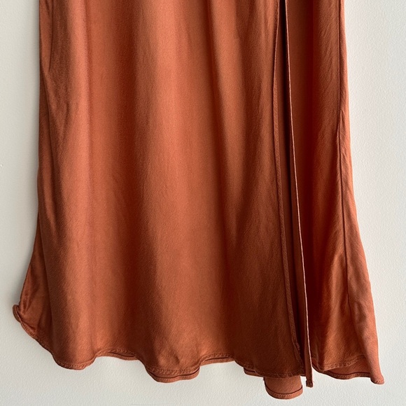 Socialite Terracotta/Pumpkin Orange Silky Bias Cut Midi Slit Skirt, Size XL - Picture 5 of 16